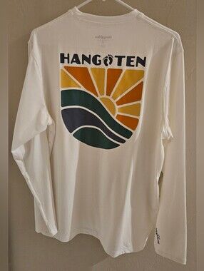 Hang Ten Men’s Long Sleeve Sun Tee Shirt White UV Protection UPV 50+ Medium